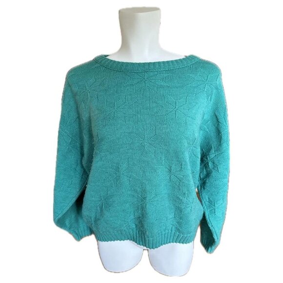 Vintage 80s Turquoise Snowflake Knit Sweater – Ugly Christmas - Picture 1 of 6